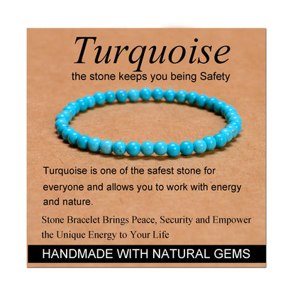 MASSIVE BEADS Turquoise - Safety - Handmade Handmade Yoga Stretch Elastic Bracelet Natural Stone Crystal Healing Power Energy Gifts for Unisex Adult 4mm