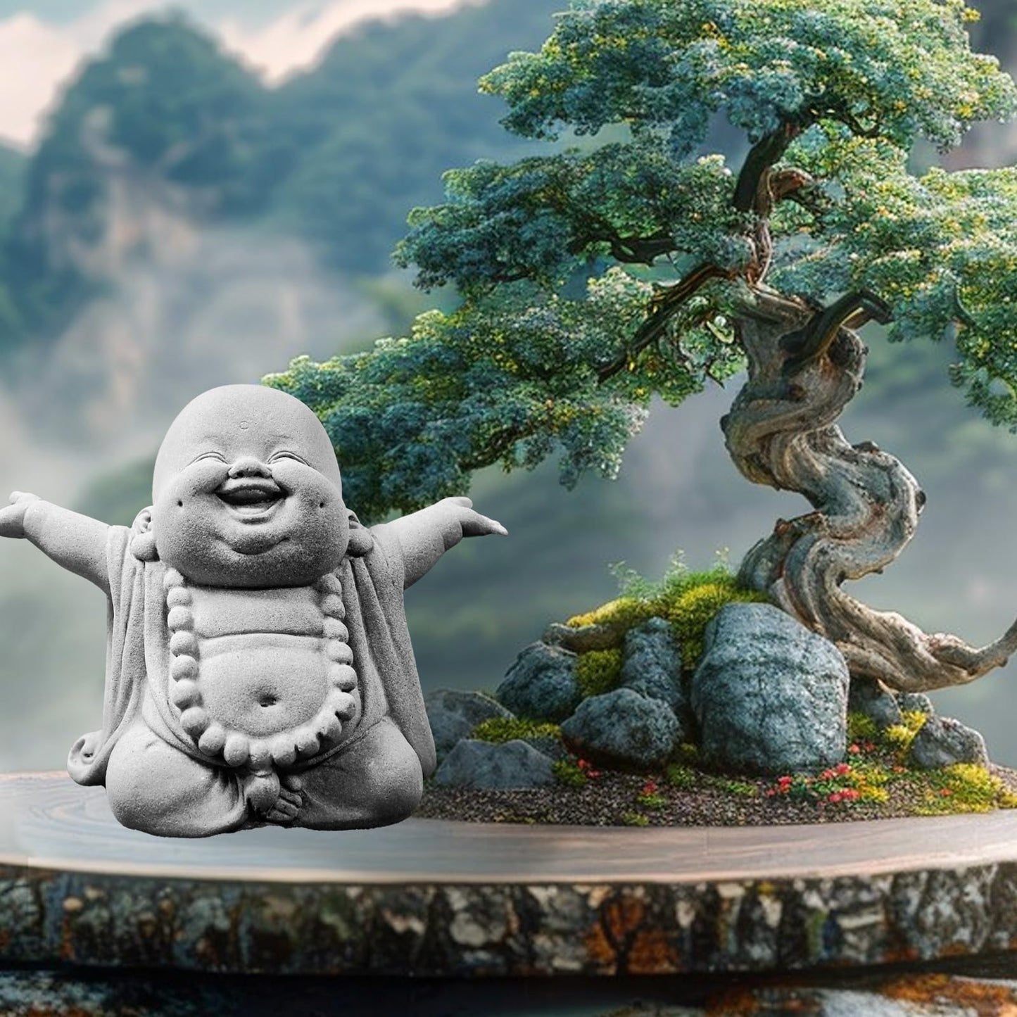 starfa lab Laughing Buddha Statue,Zen Monk Praying Statue Sculptures Ornament for Garden,Outdoor,Wealth,Good Luck, Indoor,Mini Buddha Fish Tank Decoration