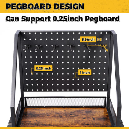 SOYEEZE Fishing Rod Holders for Garage, Fishing Pole Holders Up to 12 Rods with Pegboard and Hooks,Rolling Fishing Cart with Wheels, Fishing Gear Storage For Tackle Box & Reel Organization