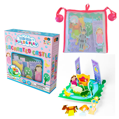 Buddy & Barney: Bath Time: Build & Play - Enchanted Castle - Floating 3D Foam Stickers, Interactive Scene, Suction Cup Mesh Bag, Water Toy, Kids 3+