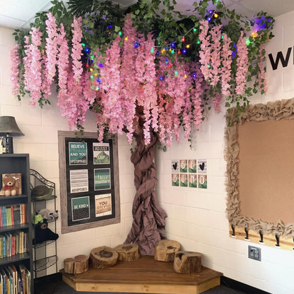 Giegxin DIY Wisteria Tree Hanging Flowers Branches 3D Paper Blossom Tree for Home Classroom Wall Spring Decor Fake Ceiling Flowers 20 Wisteria Branches for Indoor Bedroom Forest Background(Pink)