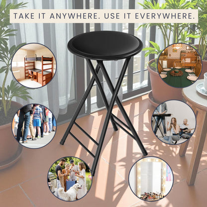 Trademark Home Collection Backless Folding Stool with 225lb Capacity for Kitchen or Rec Room - Portable Indoor Counter Bar Stools (24-Inch, Black)