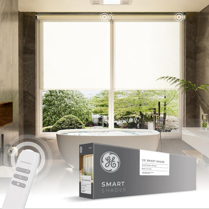 GE Smart Shades, Rechargeable Battery Roller Shade with Remote Control, Translucent White Fabric, White Hardware, 24-in Wide, 1 Count