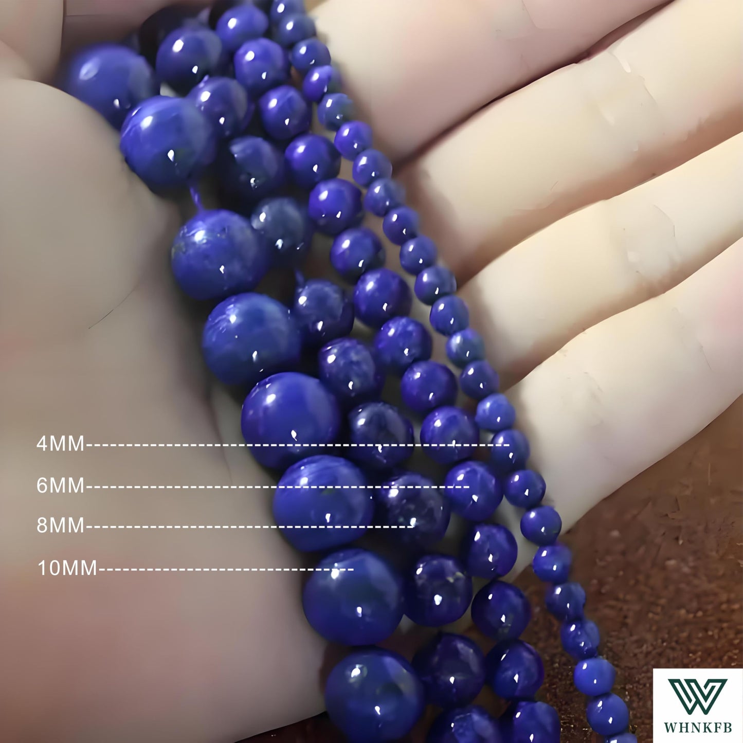 WHNKFB 10mm 50PCS Natural Lapis Lazuli Round Beads, Deep Blue Pyrite-Flecked Loose Gemstone Beads for Jewelry Making Craft - 4mm 6mm 8mm 10mm Options with Free Elastic Cord