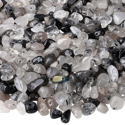 LAIDANLA Black Rutilated Quartz 400pcs Natural Chip Stone Beads 5-8mm Healing Crystal Irregular Gemstones Drilled DIY Loose Rocks Bead Crystal for Bracelet Earrings Necklace Jewelry Making Crafting