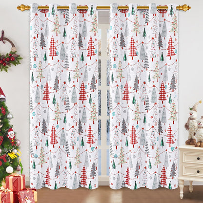 ASPMIZ Christmas Blackout Curtains for Living Room, Christmas Tree Window Curtains for Bedroom, Grommet Room Darkening Winter Curtain 84 Inch Length 2 Panels Set, 52'' x 84'', Red