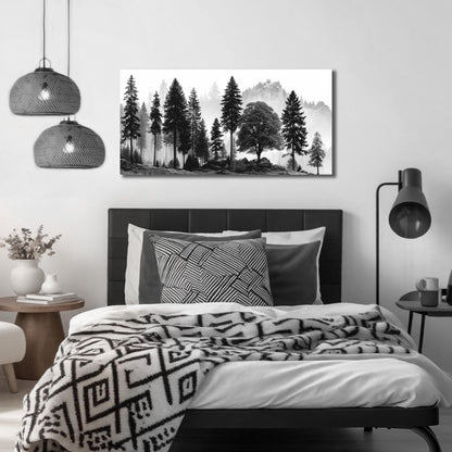 CPKATMT Foggy Forest Wall Art for Living Room Black Tree Pictures wall Decor for Office Natural Landscape Wall Decor for Bedroom 20 x 40 Inch