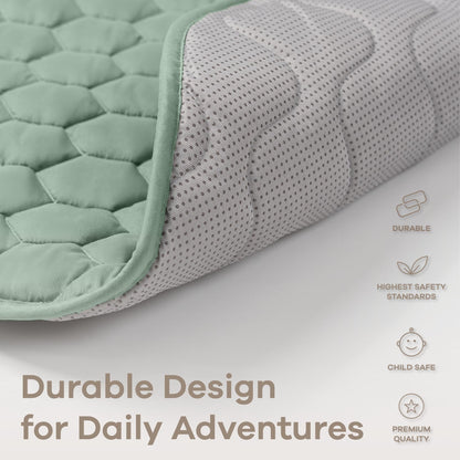 Comfy Cubs Square Kids Play Mat - 56 x 56 inches Soft Quilted Baby Floor Mat with Non-Slip Bottom - Plush Design for Toddlers' Playtime - Comfortable and Durable - Fern