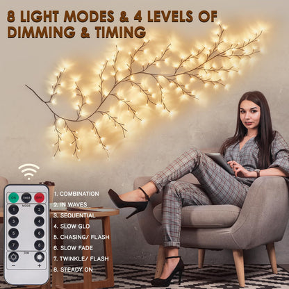 Bexdir Enchanted Willow Vine Lights 9.3ft 160LED, Vines for Home Decor Lighted Tree for Walls in 8 Modes & Timer, Branches Lights for Halloween Christmas Holiday Decor Indoor with Timer