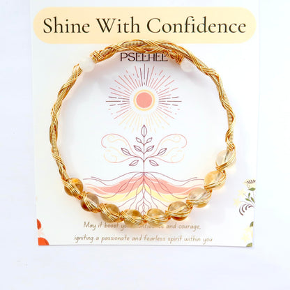 Handmade Genuine Citrine Crystal 14k Gold Filled Wire Wrapped Bracelet, Birthstone Chakra Healing Gemstone Crystal Beads Adjustable Bangle Cuff Jewelry Gift for Women