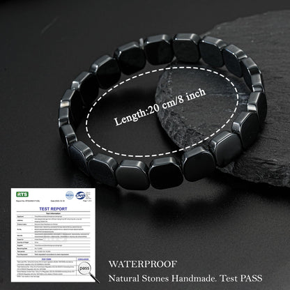 HEYOLL Hematite Bracelet Men Natural Stones Handmade Bracelets Hematite Stone Healing Bracelet, Mens Bracelet Gifts for Husband Brithday Valentines Day Gifts for Men