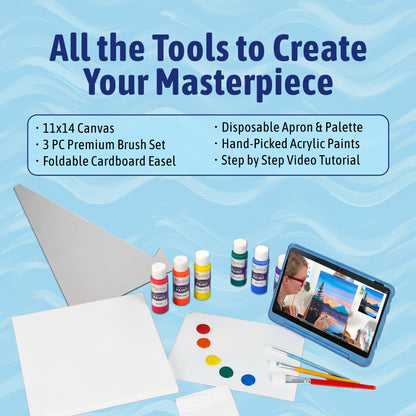 Painting to Gogh – Sunset Sonata - Painting Kit for Adults – 11x14 Canvas, 5 Paint Brushes, Acrylic Paints, Easel, Palette, Apron & Step-by-Step Video Tutorial – for Beginners& Art Lovers
