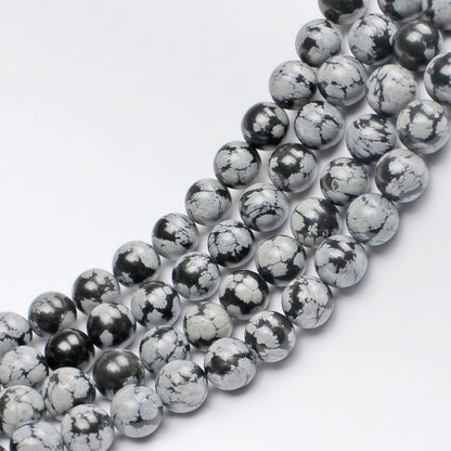 MJDCB Snowflake Obsidian Beads Round Natural Stone Beads for Jewelry Making DIY Bracelet (10mm)