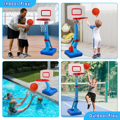 AOSPHYS Toddler Basketball Hoop Indoor Outdoor - Height Adjustable 27.6-54 Inches (5 Slots), Kids Basketball Hoop with 4 Inflatable Balls & Pump, Safe Toddler Toys for 1-6 Year Old Boys Girls