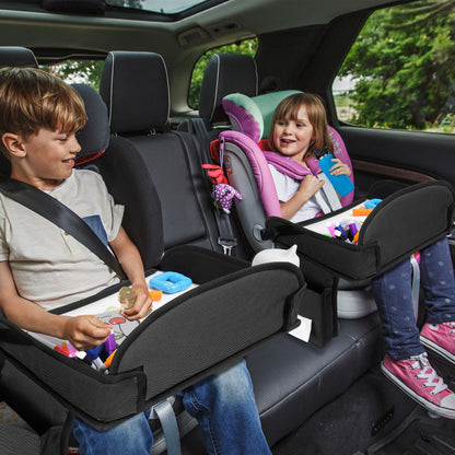 WENRENER Kids Travel Tray for Car Seat, Toddler Road Trip Essentials With Drawing Kit, Travel Activities Must Haves (Black)