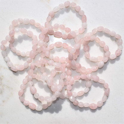 Zenergy Gems Charged Natural Rose Quartz Crystal Stretchy Bracelets + Selenite Heart Charging Crystal (Round Nugget)