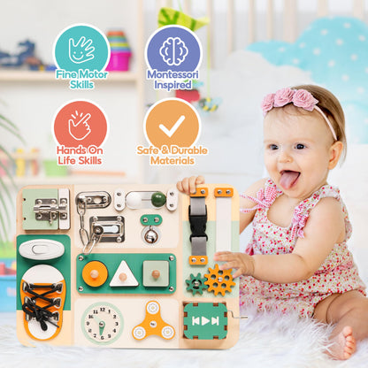 KALOTOYS Busy Board Montessori Toys for 1 2 3 Year Old - Sensory Toys for Toddlers 1-3 - Fine Motor Skills & Early Learning - Montessori Gift for Boys & Girls, Travel-Friendly & Safe