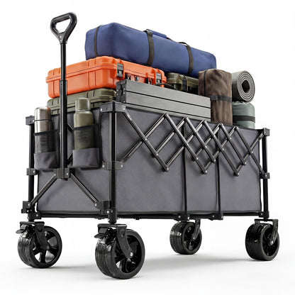 NEWBULIG Wagon Carts Foldable - 440LB Extra-Long Heavy-Duty Collapsible Wagon with All-Terrain Wheels, Portable Storage Shopping Cart for Groceries, Camping, Sports, Beach, Garden