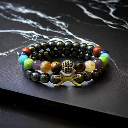 Mine Galleria Class and Charm Combined 7 Chakra Hematite Healing Charm Bracelet (Medium)