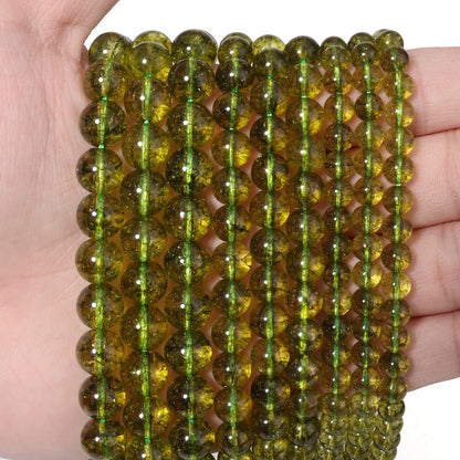 35pcs 10mm Natural Stone Beads Peridot Jade Beads Energy Crystal Healing Power Gemstone for Jewelry Making, DIY Bracelet Necklace