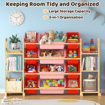 Ratulie Large Toy Storage Organizer Kids Toy Organizer and Bookshelf Combo with 12 Bins and 6 Shelves Toy Organization Box Toy Shelf for Playroom, Bedroom, Nursery