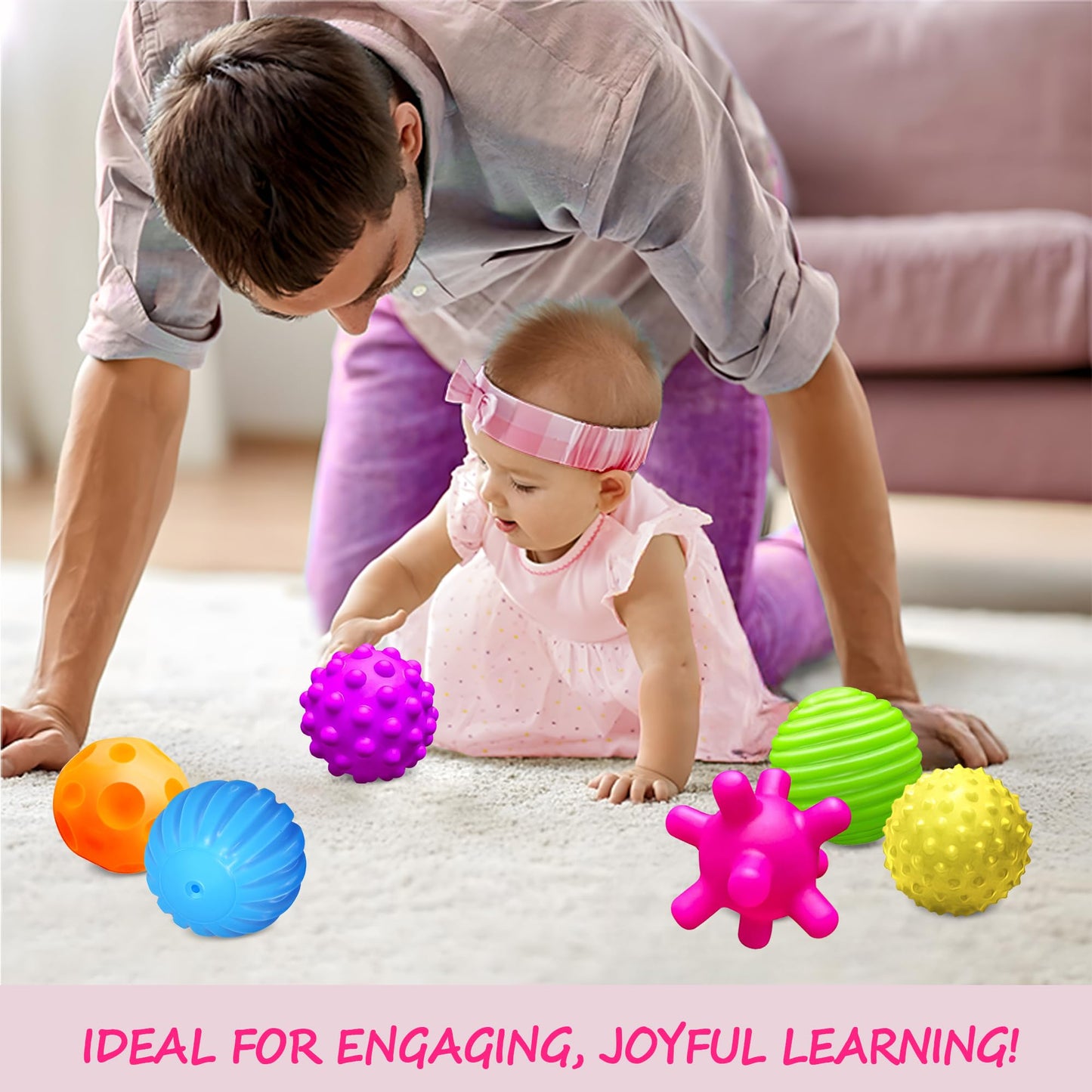 ROHSCE Baby Textured Multi Sensory Toys Massage Ball Gift Set BPA Free for Toddlers 1-3 Soft Balls Montessori Infant Baby Toys 6 to 12 Months 6 Pack