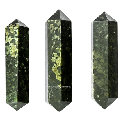 Amazing Gemstone Nuummite Crystal Points Bulk Healing Crystals & Stones - Pack of 3 Double Terminated Healing W& Point Bulk Crystals for Crafts, Crystal Grid, DIY Work - Premium Crystals