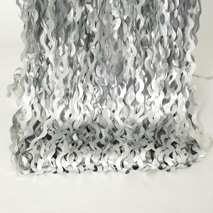 4 Pack 3.3x6.6ft Silver Foil Fringe Backdrop - Wavy Metallic Tinsel Foil Curtains Photo Booth Backdrop for Birthday Wedding Holiday | Silver Streamers Celebration Bachelorette Party Decorations