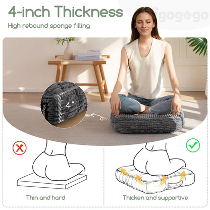 Washable Floor Pillow Cushion for Adults, Meditation Cushion Pillow, Removable Tufted Blended Corduroy Cover, Large Square Floor Sitting for Tatami Living Room or Yoga, 22x22 Inch, Machine Washable