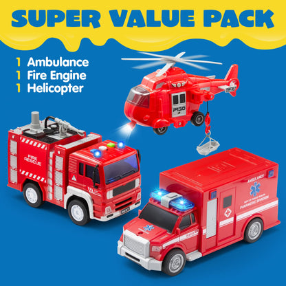 JOYIN Toddler Fire Truck Toys for 3 4 5 6 7 Year Old Boys - Fire Engine, Emergency Vehicle, Kids Firetruck, Friction Powered Car with Lights and Sounds, Birthday Gifts for Boys Girls Age 3-9