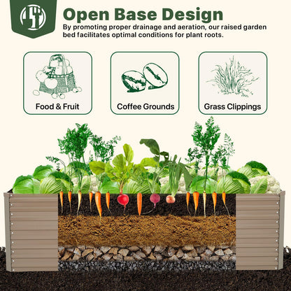 DTIG Galvanized Raised Garden Bed for Vegetables Flowers Herbs, Tall Metal Raised Garden Bed Kit with Garden Tools, Gloves, Plant Labels, Brown 6×3×2FT