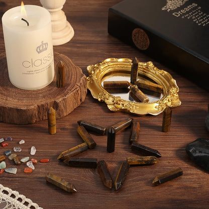 QINJIEJIE Tigers Eye 20 PCS Healing Crystals Stones Sets Wands Bulk Natural Pocket Crystal Towers Assorted Pointed Reiki Gemstones Polished Energy Meditation Chakra Gifts for Women Men