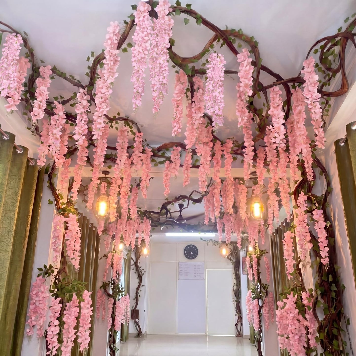 Giegxin DIY Wisteria Tree Hanging Flowers Branches 3D Paper Blossom Tree for Home Classroom Wall Spring Decor Fake Ceiling Flowers 20 Wisteria Branches for Indoor Bedroom Forest Background(Pink)