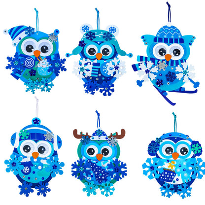 Winlyn 24 Sets Winter Craft Kits Christmas Crafts DIY Snowflake Owl Ornaments Decorations Craft Kit Festive Foam Stickers Winter Arts and Crafts for Kids Holiday Home Classroom Activities Party Favors