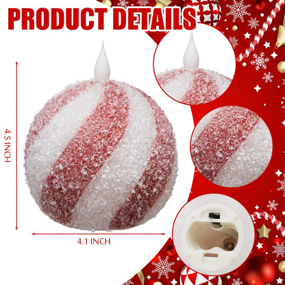 Baquler Set of 2 Christmas Candy Light Indoor Flameless Candles LED Candy Cane Light Xmas Red and White Glitter Ball Battery Operated Candles for Xmas Gift Holiday Party Room House Home Table Decor