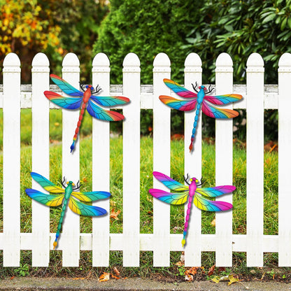 Metal Dragonfly Wall Decor, 4 Pack 13 inch Metal Dragonflies Wall Art Hanging Sculpture Decorations for Outdoor, Yard Patio Fence Garden Outside Decor