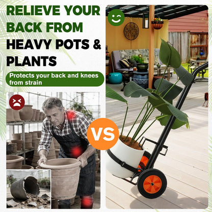 AUROPEAK Rolling Plant Caddy with Wheels Heavy Duty, Plant Dolly with Adjustable Forks and Grips,Suction Cups,Potted Plant Mover,Indoor & Outdoor Plant Trolley Cart with Strap for Planter Flower Pots