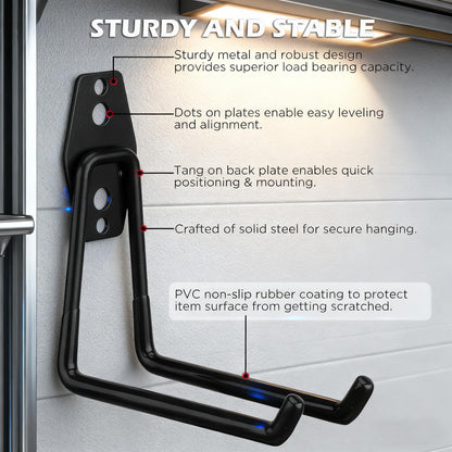 20 Pack Heavy Duty Garage Storage Hooks with Extension Cord Organizer, Solid Steel Wall Mount Hook Set with Anti-Slip Coating Utility J Hooks for Ladders,Bikes,Ropes,Broom,Garden,Yard and Power Tools