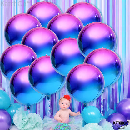 KatchOn, Purple Galaxy Balloons - 22 Inch, Pack of 12 | Round 4D Metallic Iridescent Balloons for Galaxy Birthday Party Decorations | Purple and Blue Balloons for Mermaid Party Decorations