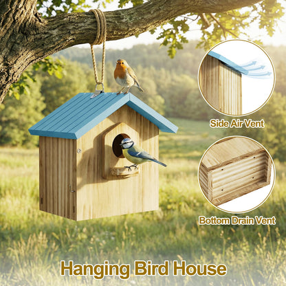 Auslar Bird House for Outside, Wooden Birdhouses for Outdoors, Bluebird House for Outside Clearance, Hanging Bird Houses for Cardinals Finch Wren Swallow for for Garden Viewing