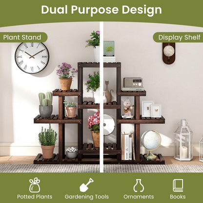 COSTWAY 6-Tier Multifunctional Wood Flower Stand, Shelf Holder for Multiple Plants, Freestanding Plant Rack for Garden, Patio, Balcony, Living Room, Indoor, Outdoor