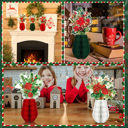AmazingSpark 9 Pcs Christmas Poinsettia Flower Table Centerpiece Christmas Paper Poinsettia Honeycomb Decoration Holiday Red Flower Honeycomb Centerpiece for Birthday Party Ornaments