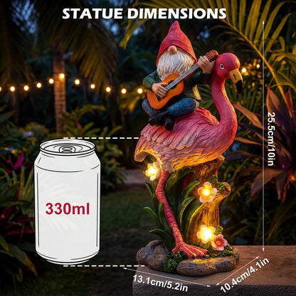 EXYGLO Solar Gnome Garden Statue Decor, 10" Gnome Riding Flamingo Outdoor Funny Decoration for Lawn, Patio, Yard, and Unique Housewarming, Birthday Ornament Gift for Mother, Friend, Family