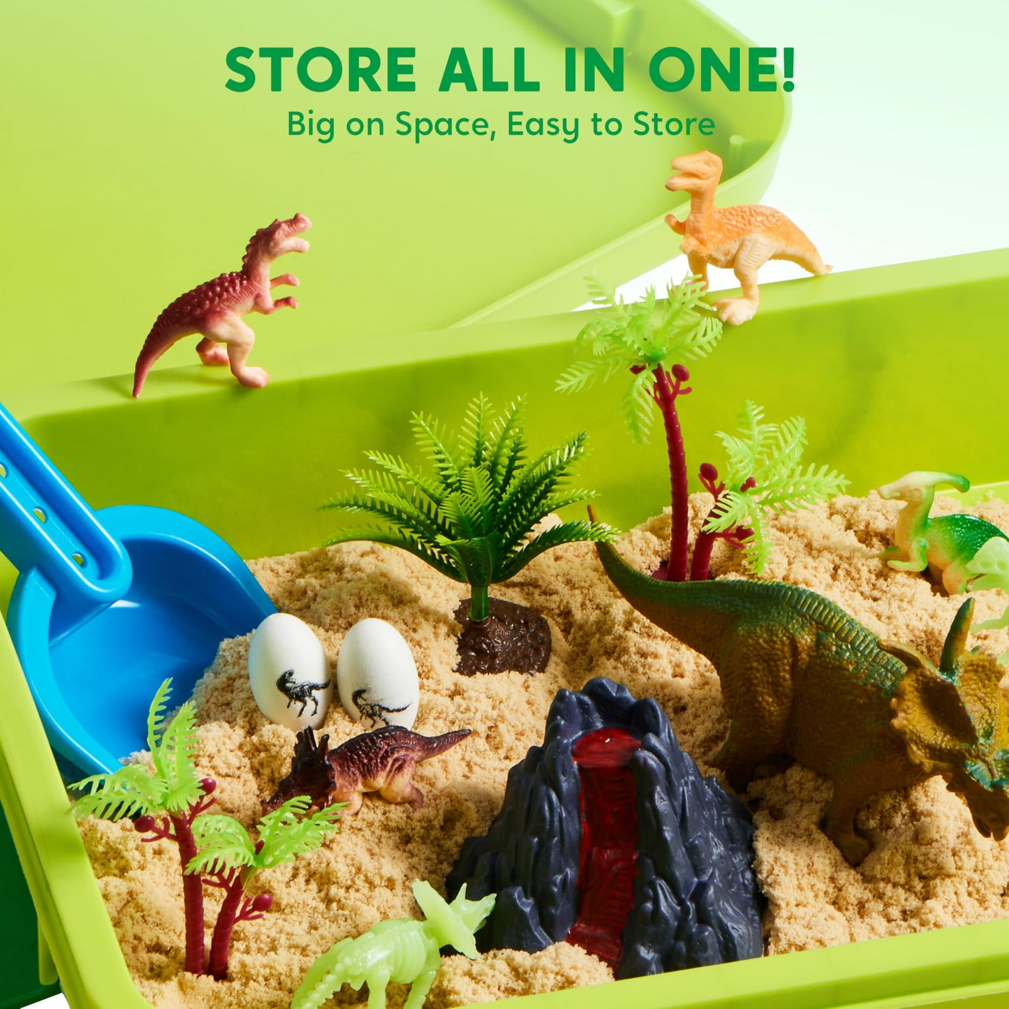 JOVA Klever Kits Dinosaurs Sensory Bin Toys for Toddlers with Glow in The Dark Dinosaurs, Sandbox with Lid Sand, Preschool Learning Activities Gifts for Boys Girls Age 3+
