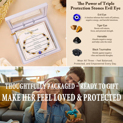 SmileBelle Triple Protection Bracelets for Women, Black Tourmaline Bracelets as Evil Eye Jewelry for Women Tigers Eye Bracelet for Crystal Jewelry Hematite Bracelet as Birthday Gifts