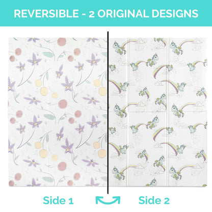 JumpOff Jo Foldable Foam Play Mat – Large Waterproof Baby & Toddler Activity Floor Mat, Double-Sided 70 x 59 Inch Play Surface - Fairy Blossom