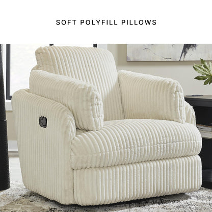 Signature Design by Ashley Tie-Breaker Cozy Contemporary Manual Press-Back Swivel Glider Rocker Recliner with 2 Bolster Pillows and Hidden Storage, White