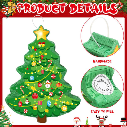 Christmas Tree Piñata 16 Inch Christmas Mexican Piñata with Stick Blindfold Xmas Piñatas Bundle for Xmas Birthday Holiday Game Favors Photo Prop Decoration