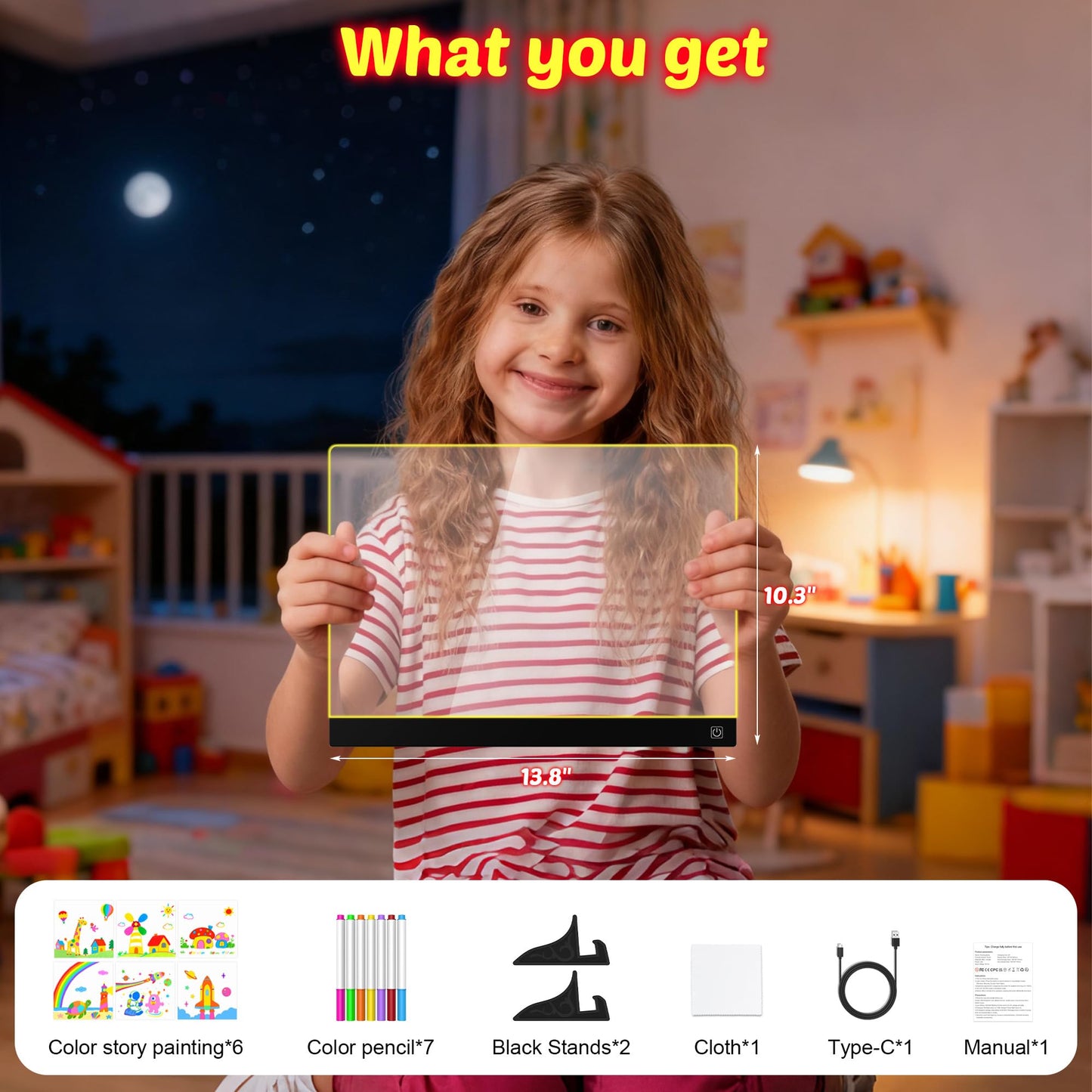 16-Inch LED Drawing Board for Kids | Light Up Doodle Board Glow Drawing Tablet | Reusable Kid Drawing Pad Toy | Arts Supplies Crafts for Kids Ages 4-8 | Creative Art Birthday Gifts for Girls Boys