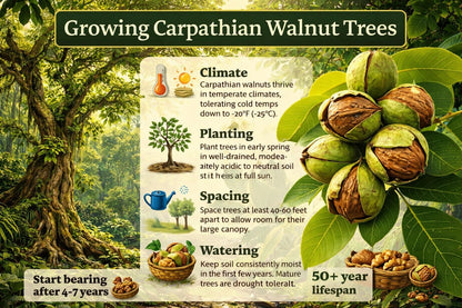 Carpathian Walnut Tree Live Plants (Juglans regia) – Cold Hardy, High-Yield English Walnut Nut Tree – Fast Growing, Premium Hardwood Producer – Ideal for Homesteads & Orchards (3 Trees)